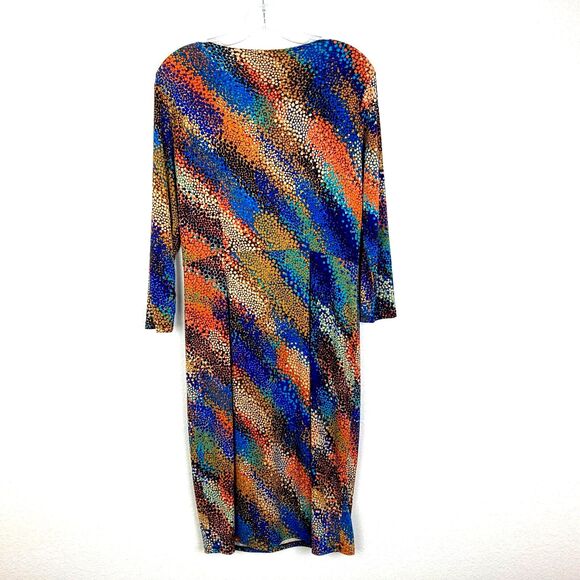 London Style Faux Wrap Dress Size 10 Colorful Artsy Abstract Print Belt Detail - Picture 7 of 7